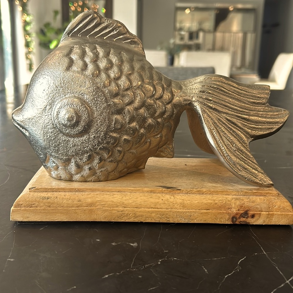 Brass Koi Goldfish Fantail Figurine on wooden